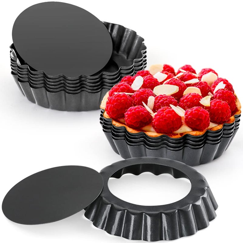 Cyimi Mini Tart Pan Set of 12, Non-Stick 4 Inch Quiche Pan, Removable Bottom Tart Pan for Pies, Quiche Bakeware, Cheese Cakes, Desserts and more - Image 1